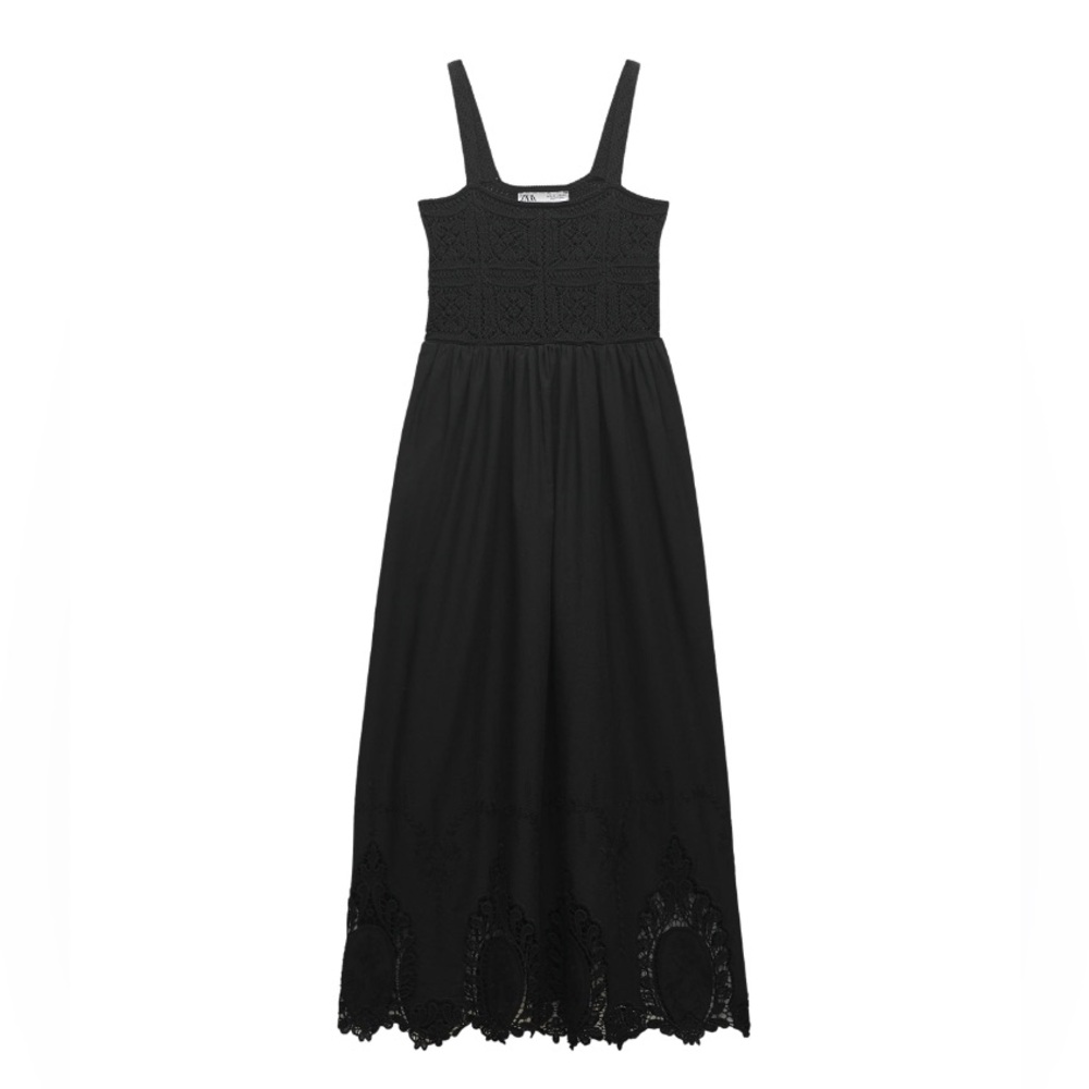 Zara COMBINATION CROCHET DRESS. Black. Size S. New with Tags.
